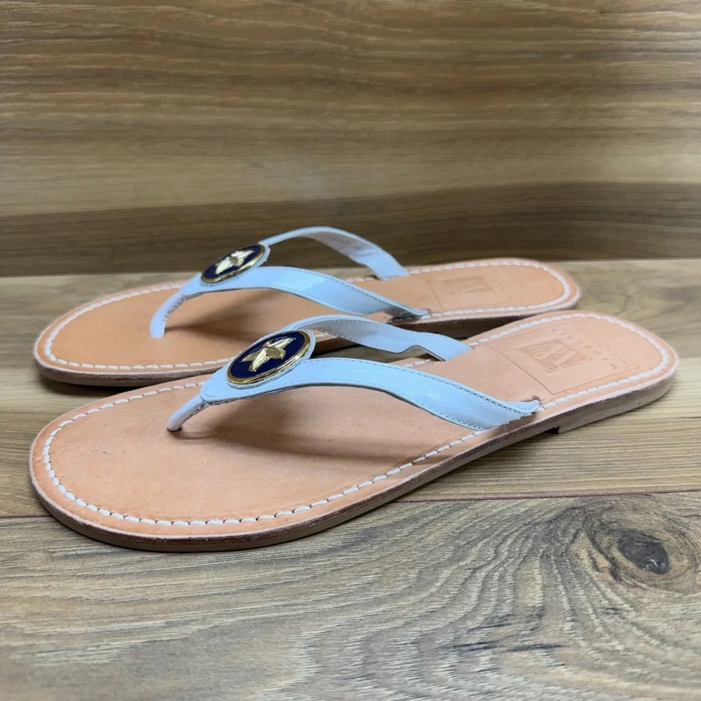 Wimberly Flip Flop Sandals Womens 8 White Leather Star Fish Medallion USA Made